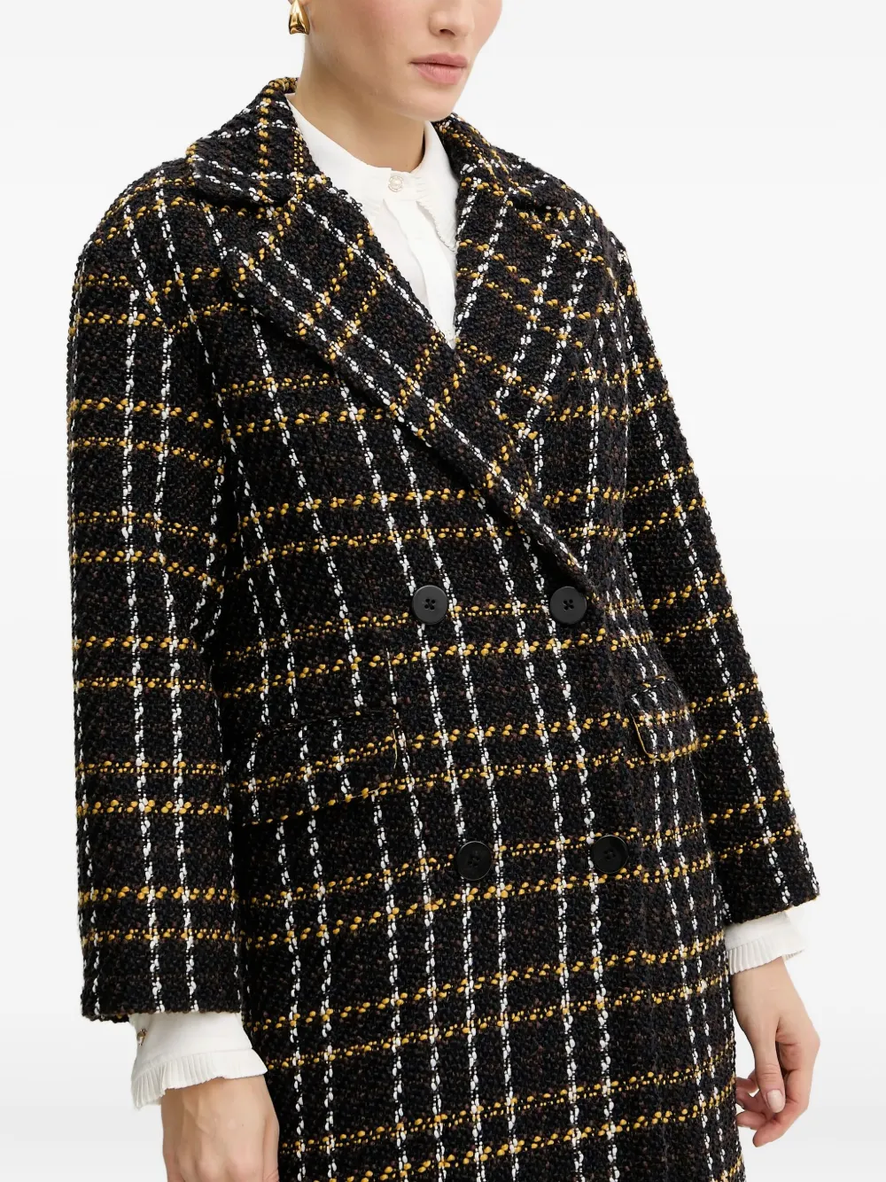 Silvian Heach Check Double-breasted Coat In Black