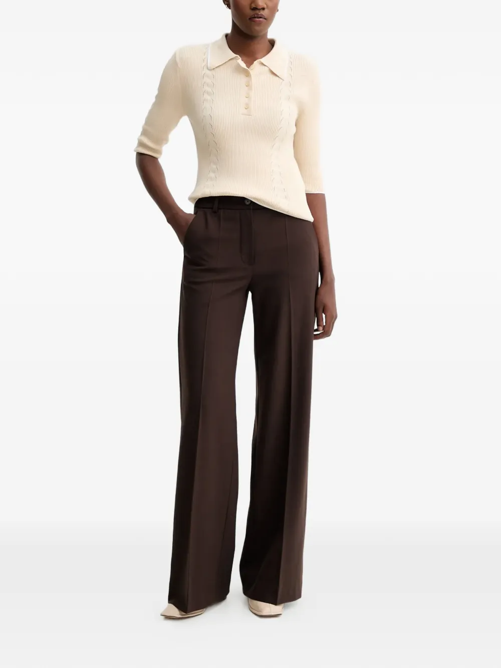 Sessun Cable-knit Polo Shirt In Neutral