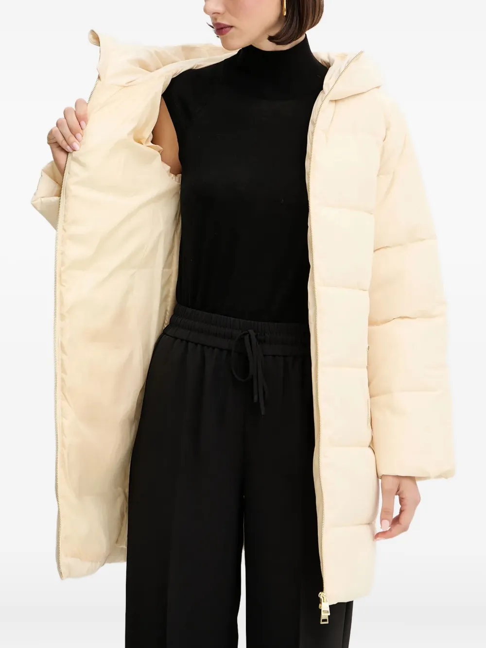 Silvian Heach Hooded Zip Coat In Neutral