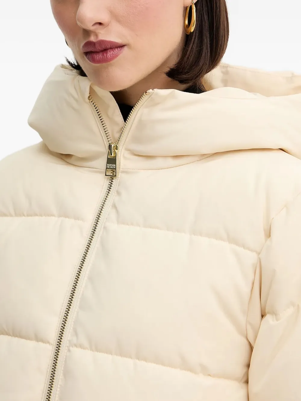 Silvian Heach Hooded Zip Coat In Neutral