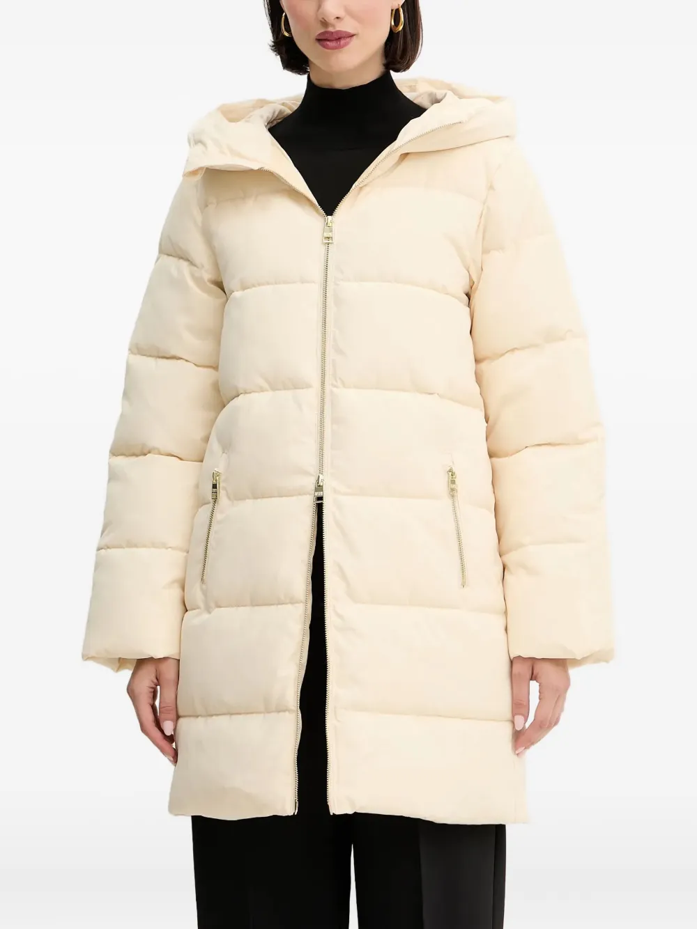 Silvian Heach Hooded Zip Coat In Neutral