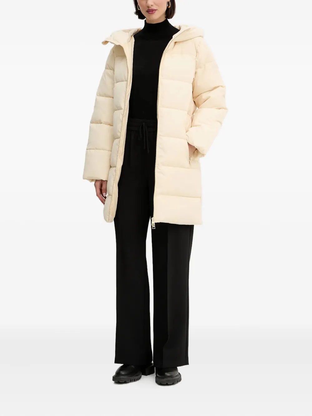 Silvian Heach Hooded Zip Coat In Neutral