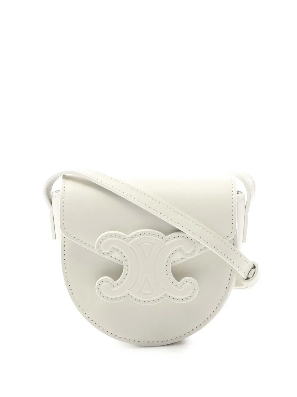 Pre-owned Celine 2021-2025 Mini Calfskin Cuir Triomphe Besace Crossbody Bag In White