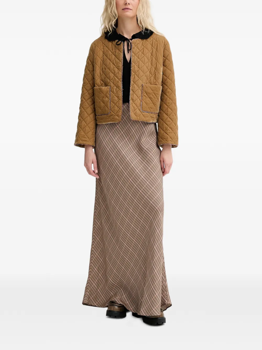 MUNTHE Bardot checked maxi skirt - Beige