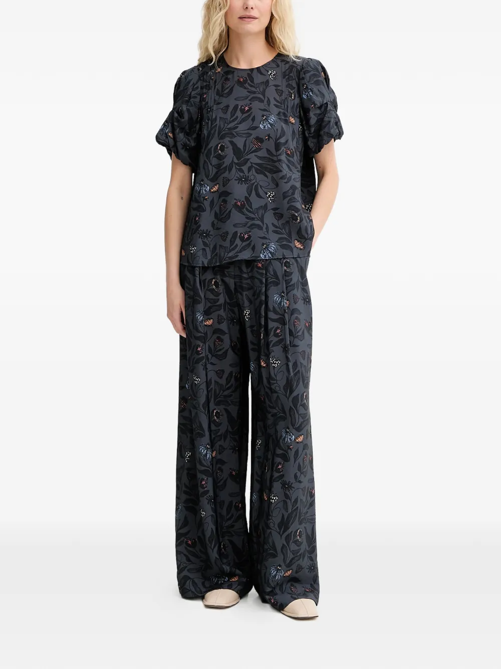 MUNTHE Faicus floral pleated trousers - Grijs