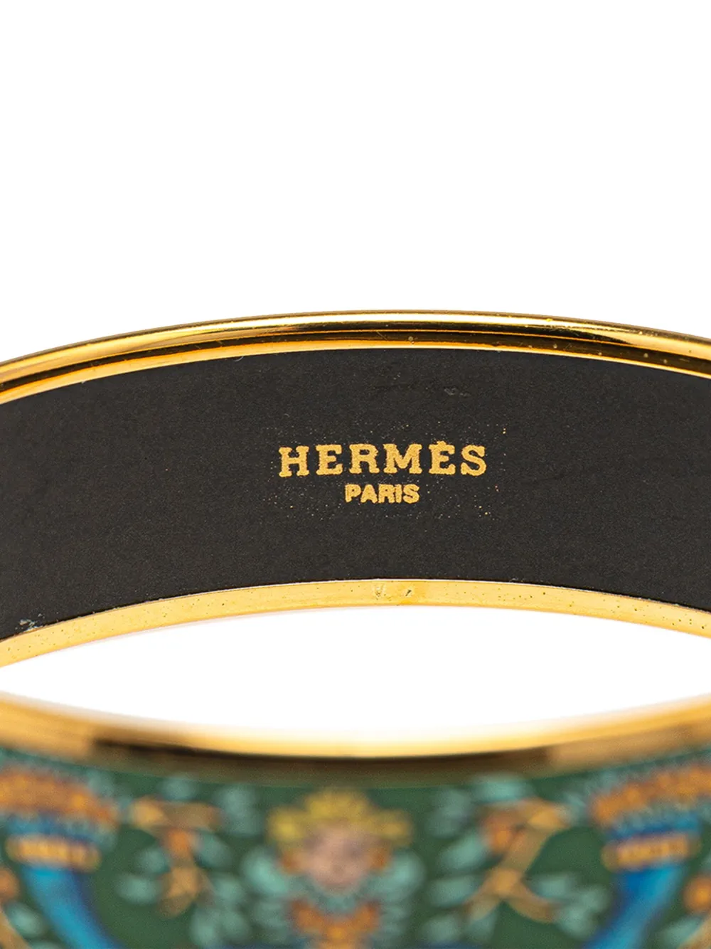 HERMES Pre-owned 1990-2010 Wide Enamel Astres Et Soleils Bangle 65 Costume Bracelet In Gold