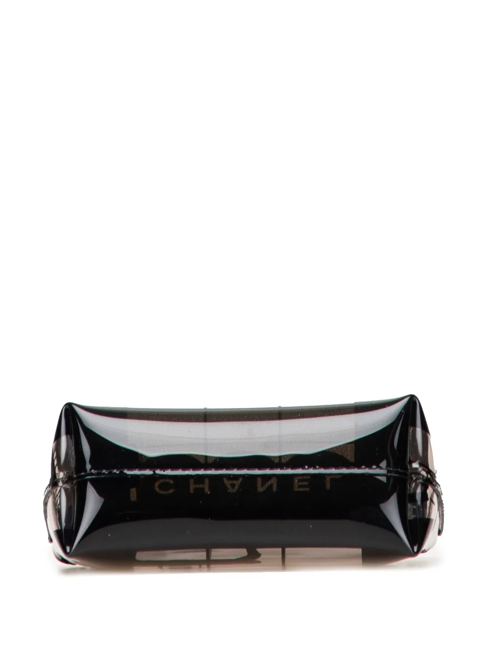 Pre-owned Chanel 2002-2003 Vinyl Coco Window Cosmetic Pouch In Black