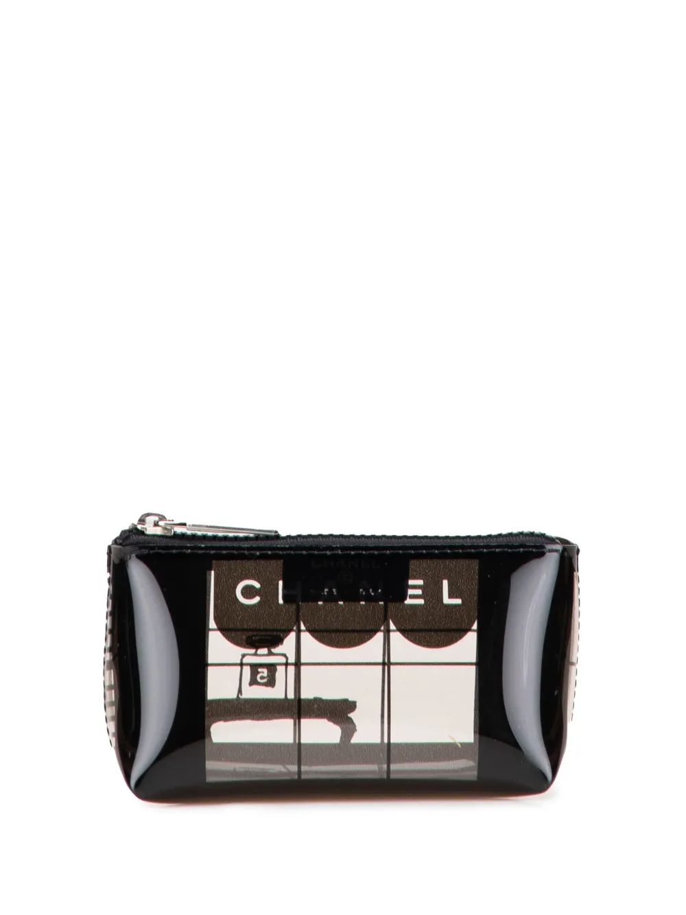 Pre-owned Chanel 2002-2003 Vinyl Coco Window Cosmetic Pouch In Black