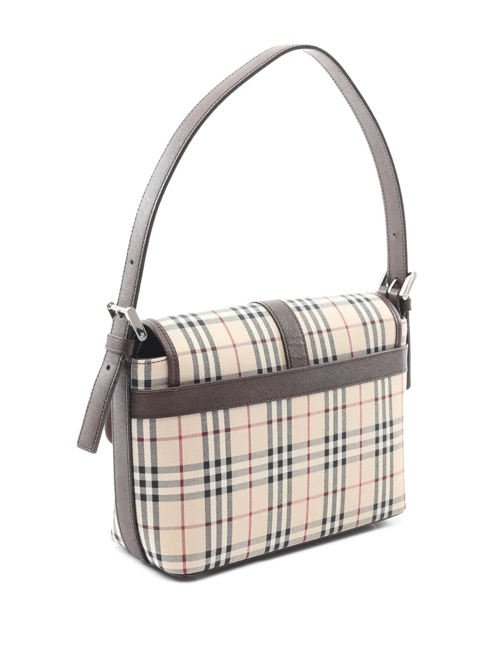 Pre-owned Burberry 2000-2017 House Check Canvas Flap Shoulder Bag In Brown
