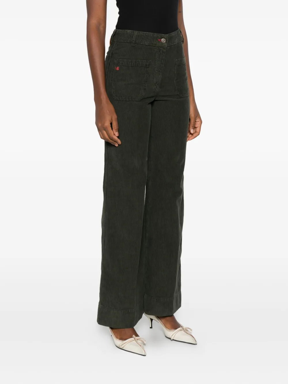 Victoria Beckham corduroy wide-leg jeans Groen