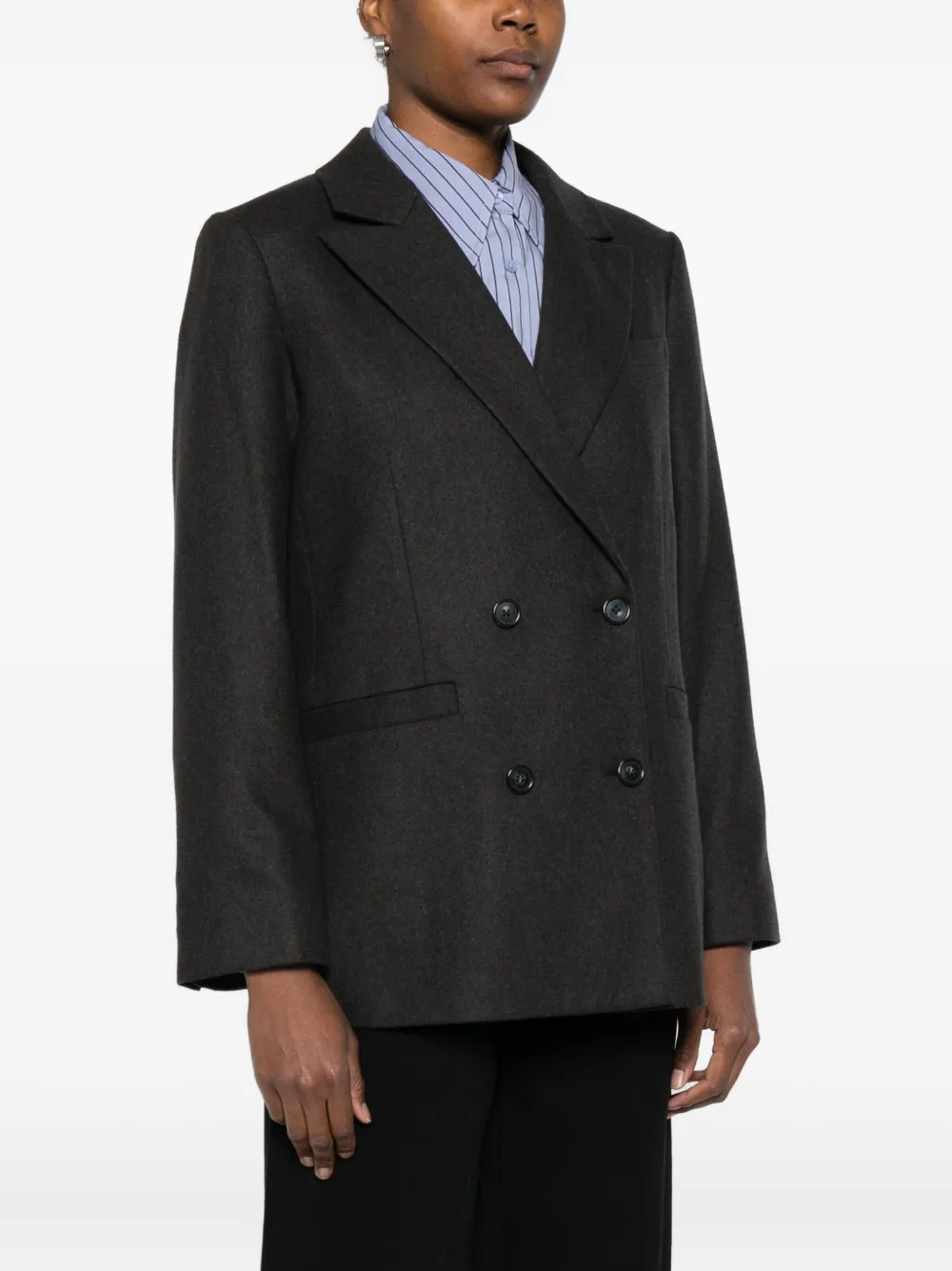 Apc Double-breasted Wool Blazer In Brown