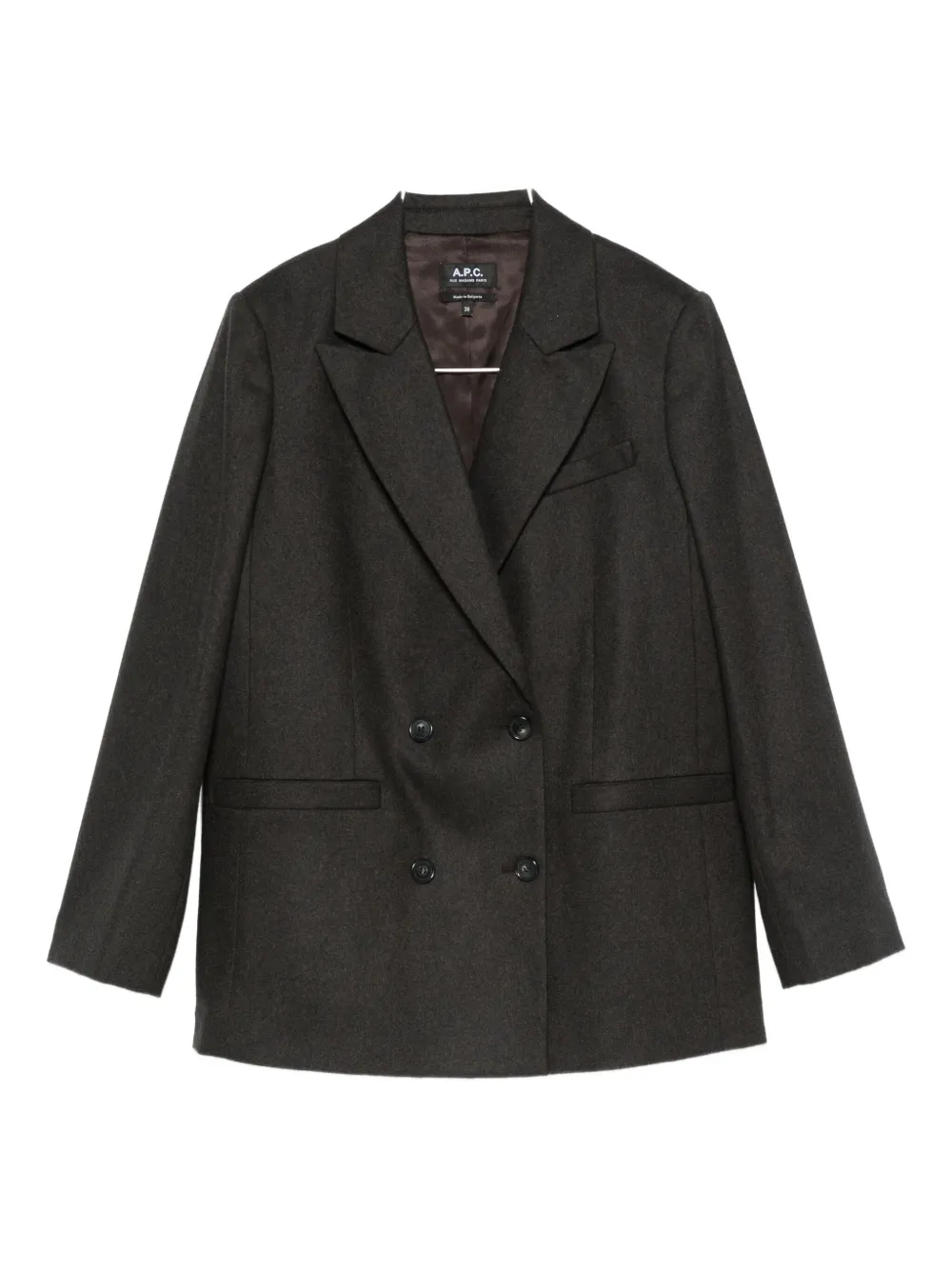 Apc Double-breasted Wool Blazer In Brown