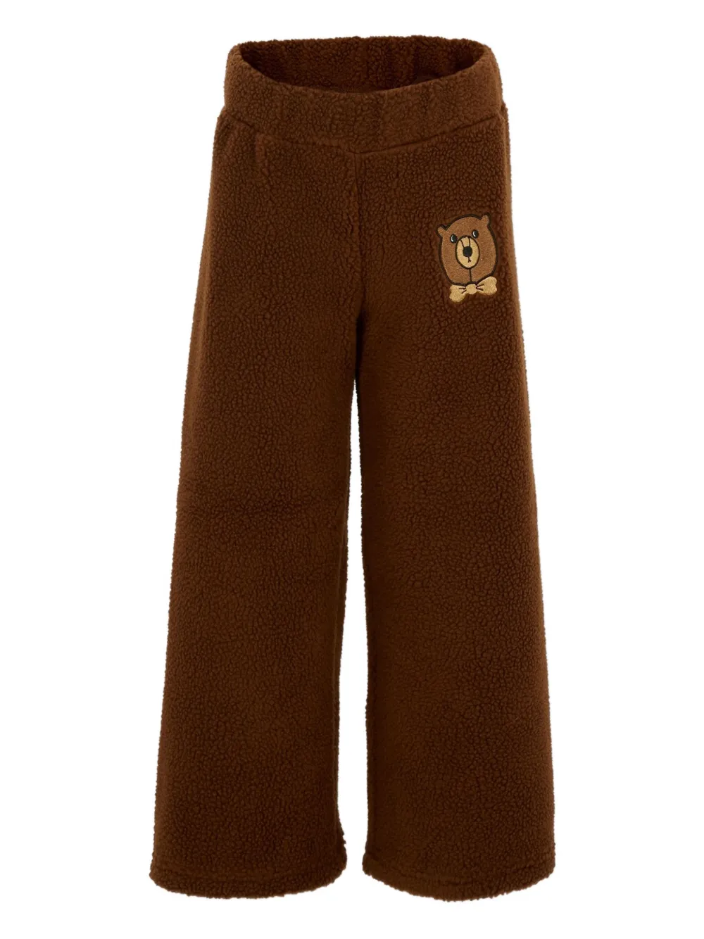 Mini Rodini teddy bear-embroidered fleece trousers | Brown | Image 1