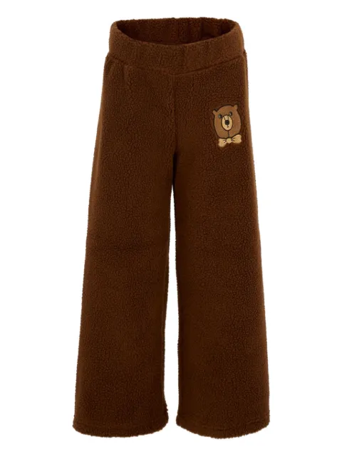 Mini Rodini teddy bear-embroidered fleece trousers