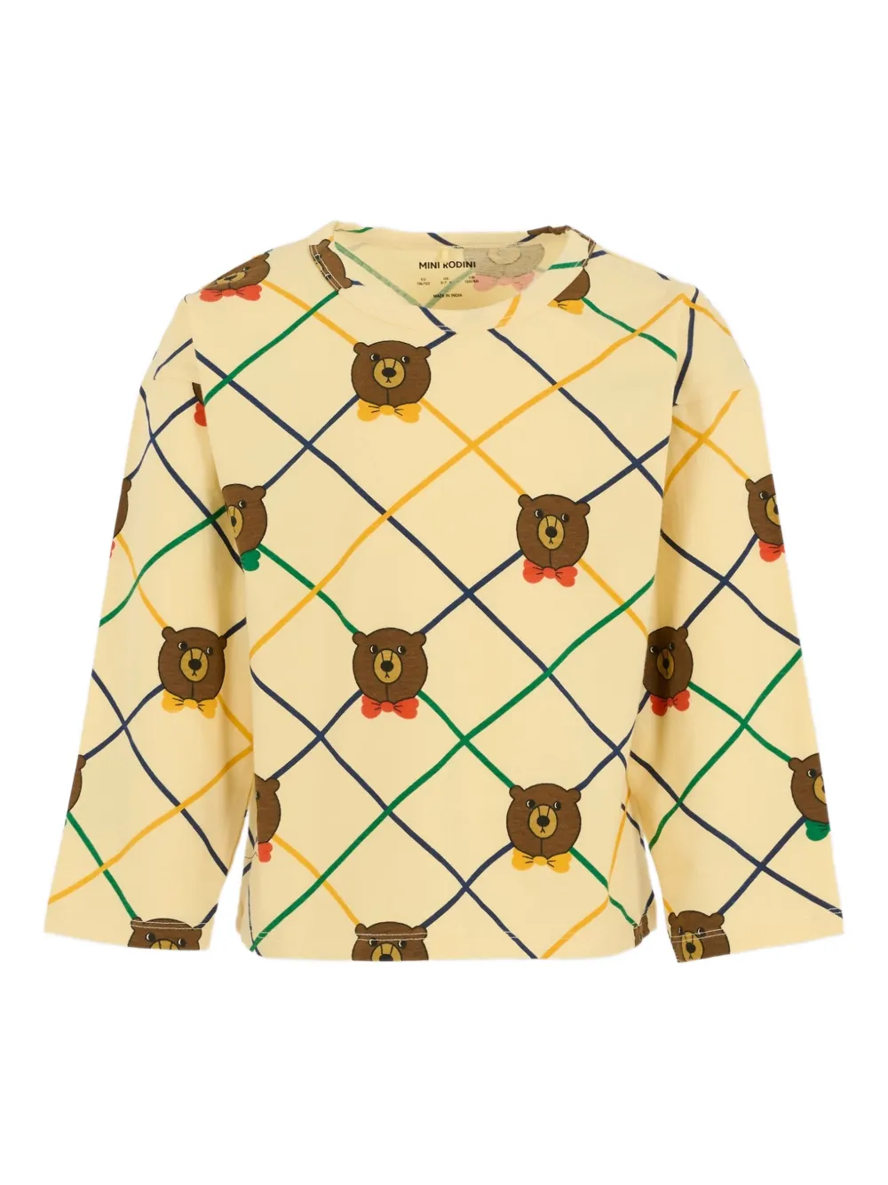 Mini Rodini Bear-print Diamond-pattern Long-sleeved T-shirt In Neutral