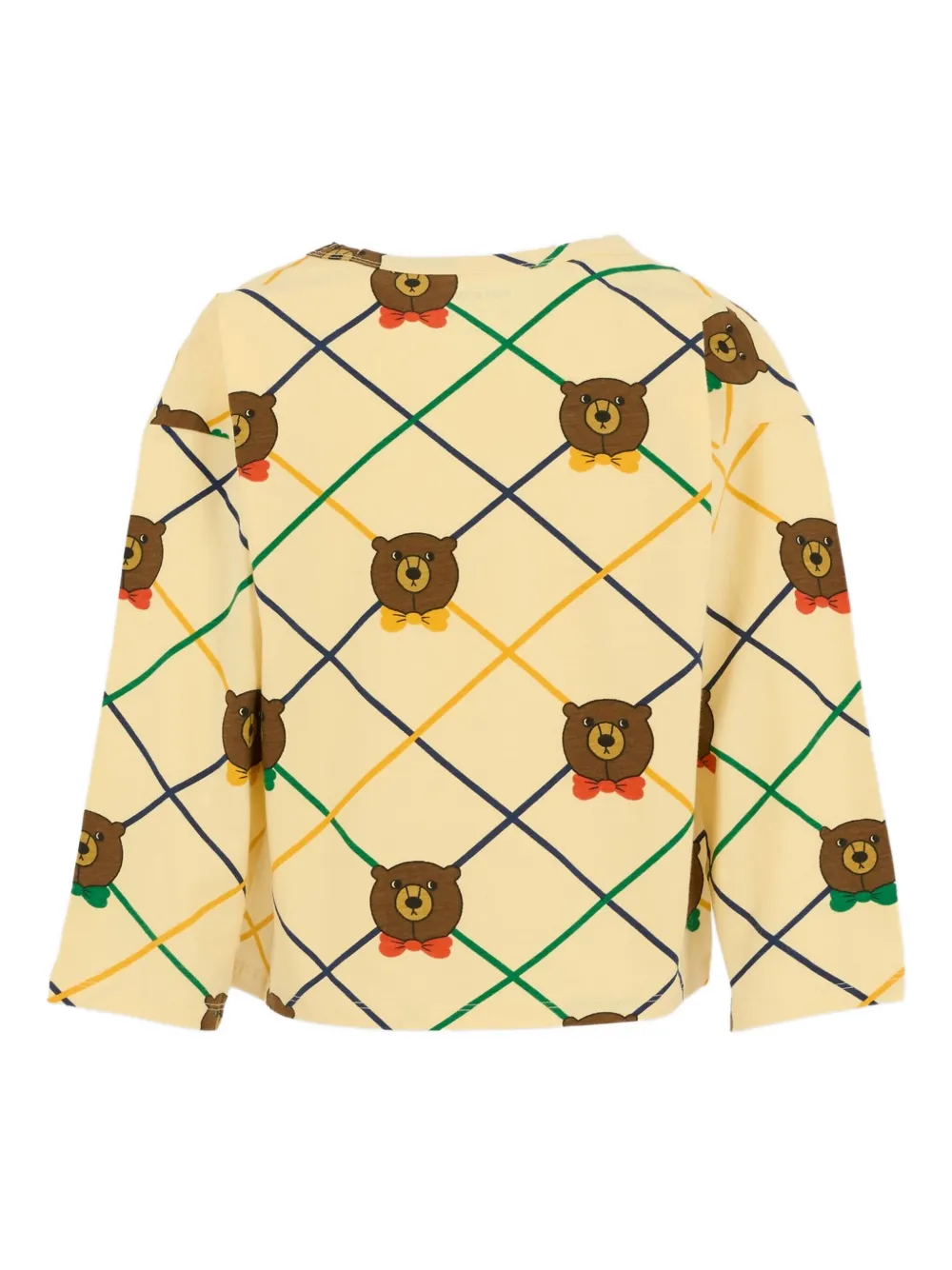 Mini Rodini Bear-print Diamond-pattern Long-sleeved T-shirt In Neutral