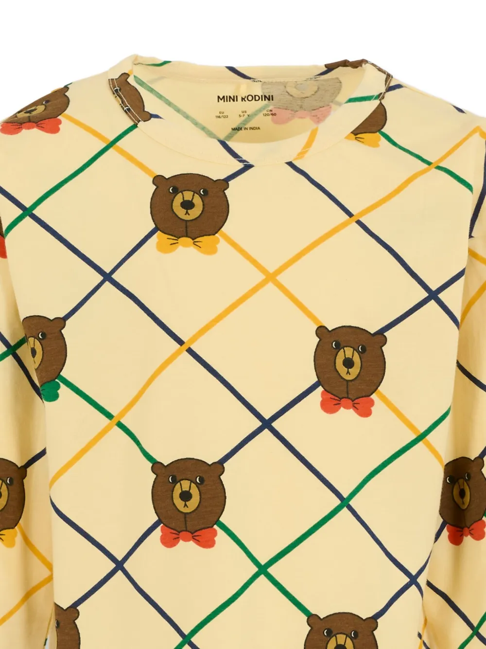 Mini Rodini Bear-print Diamond-pattern Long-sleeved T-shirt In Neutral