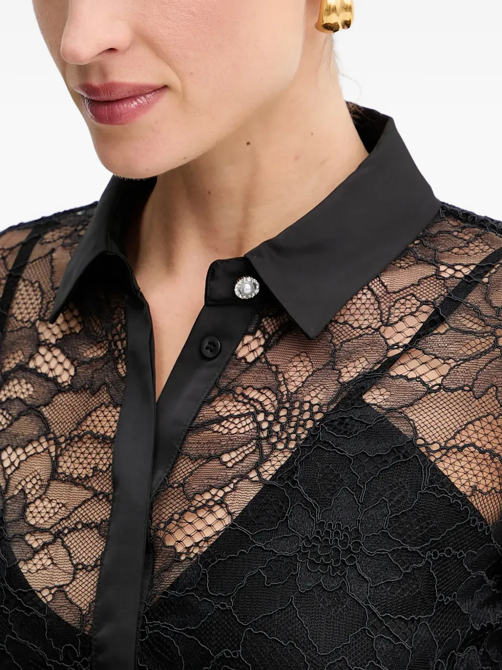 GUESS USA Antoinette top met knopen van kant Zwart