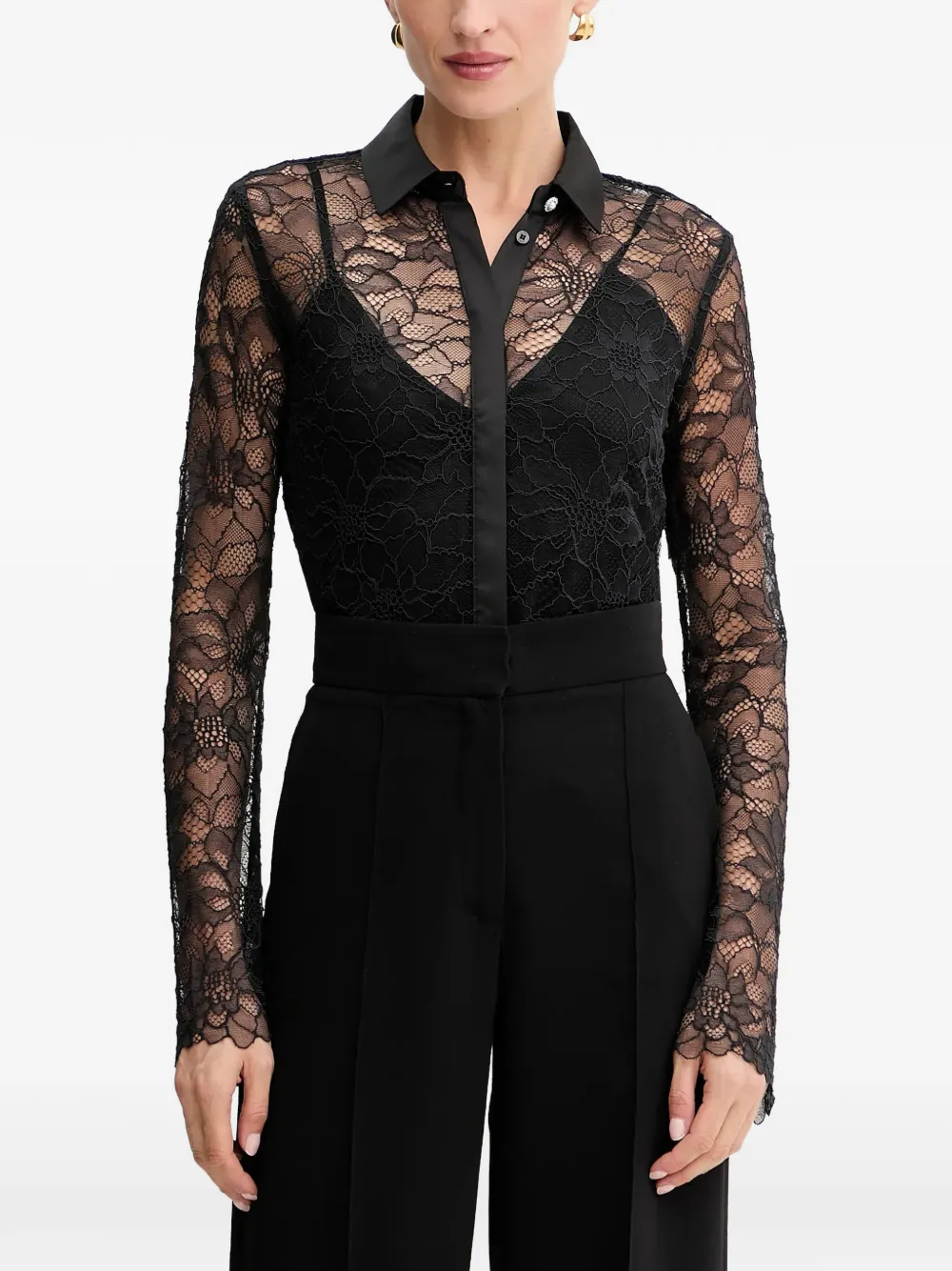GUESS USA Antoinette lace buttoned top | Black | Image 1