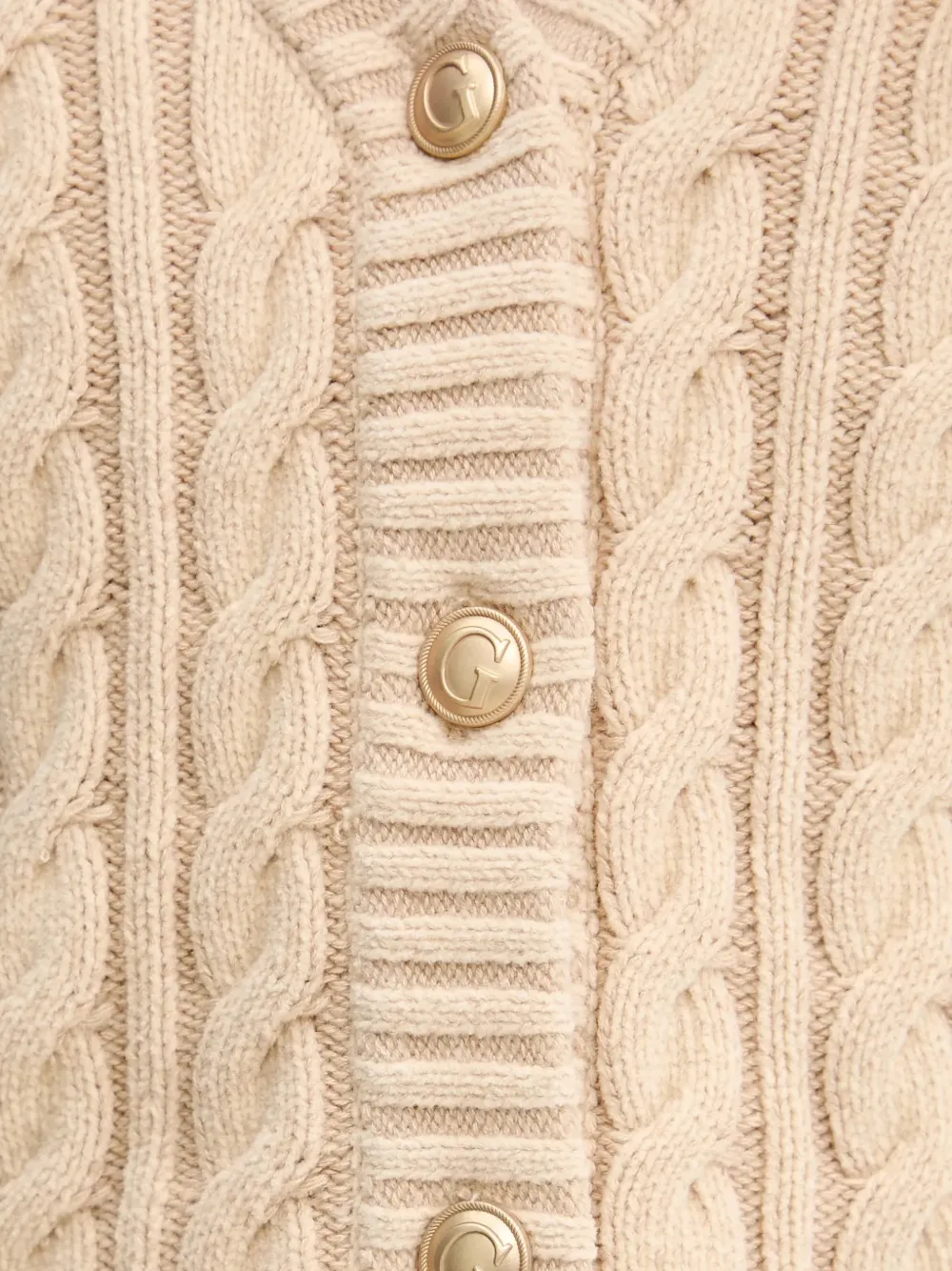 Guess Usa Button-up Cable-knit Cardigan In Neutral