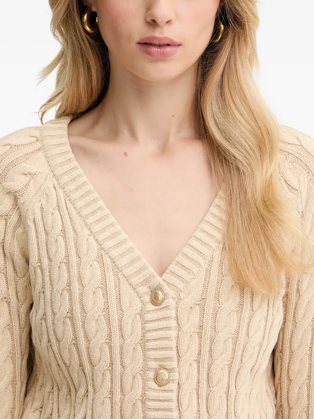 Guess Usa Button-up Cable-knit Cardigan In Neutral