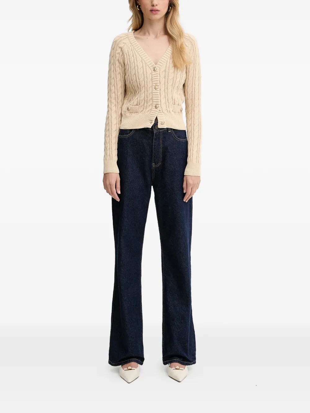 Guess Usa Button-up Cable-knit Cardigan In Neutral