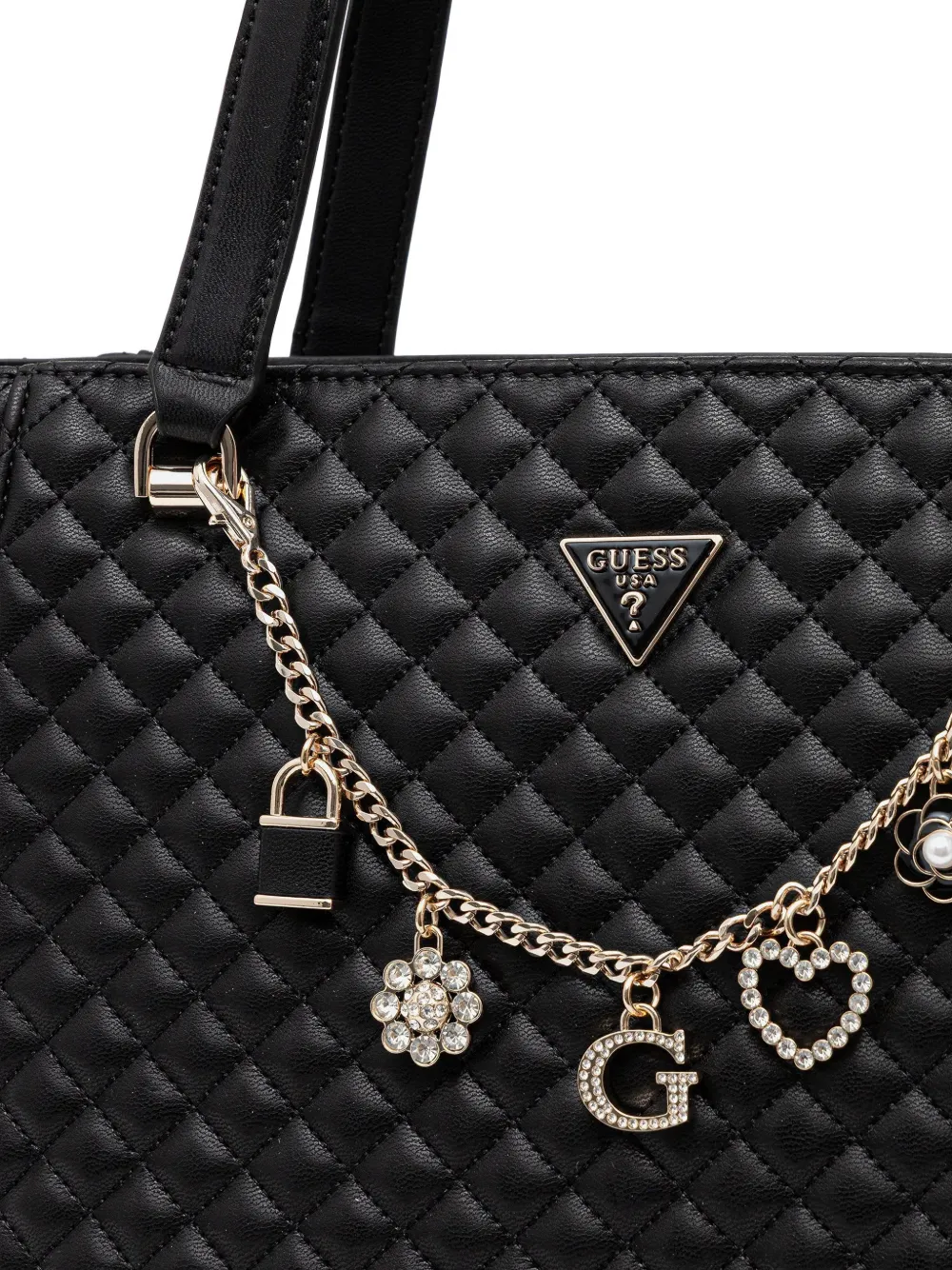 GUESS USA Everlee gewatteerde shopper met bedel Zwart