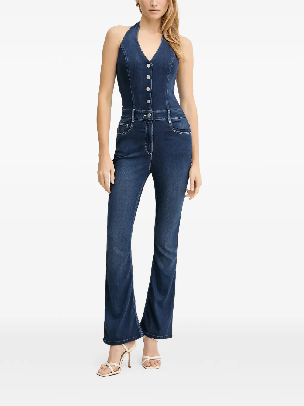 GUESS USA Betsy button halterneck jumpsuit | Blue | Image 1