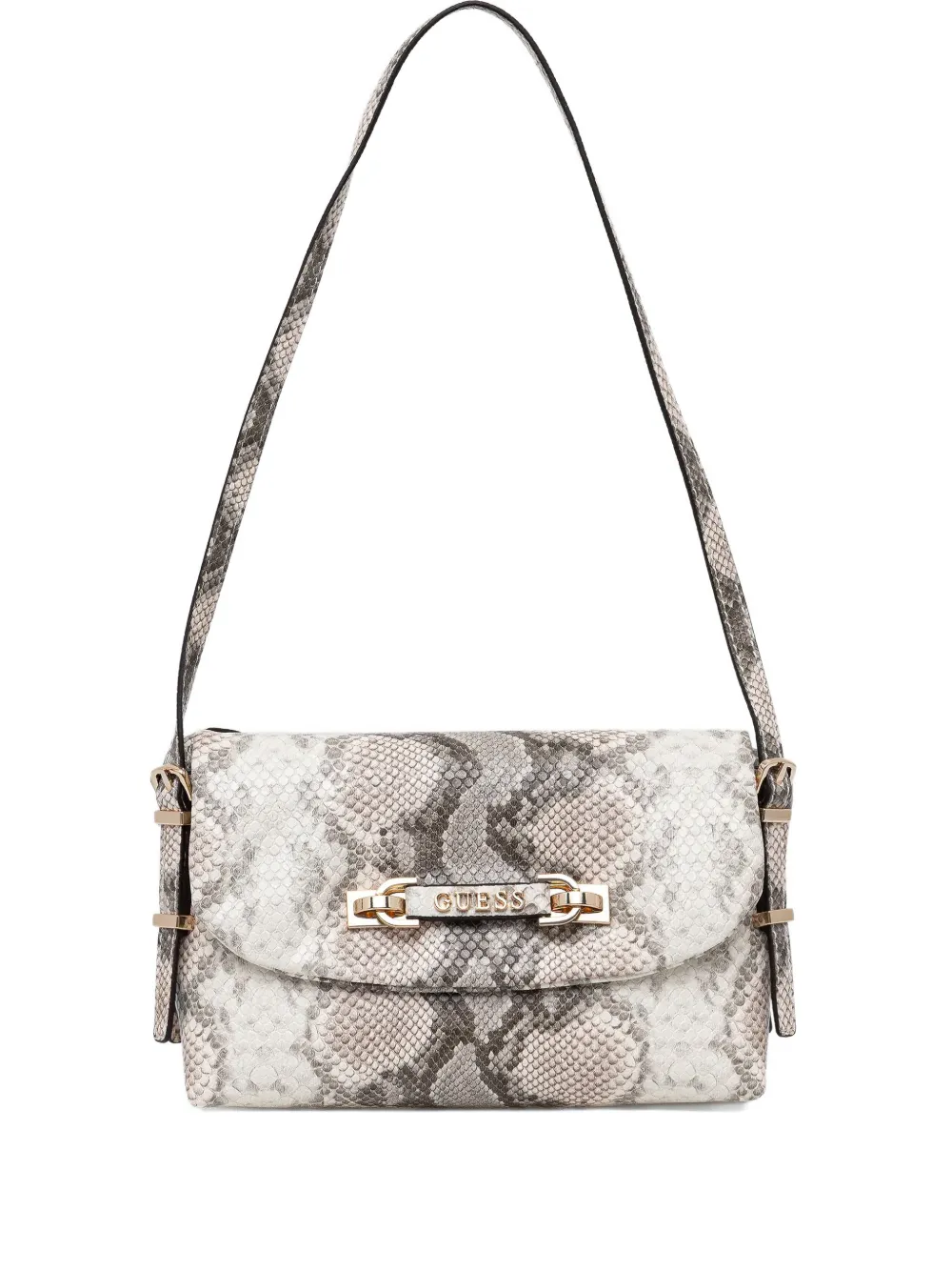 Guess Usa Snakeskin-effect Chain Satchel Bag In Gray