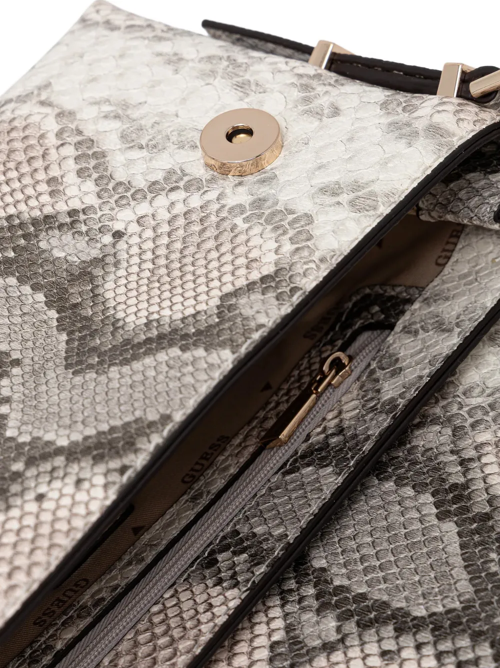 Guess Usa Snakeskin-effect Chain Satchel Bag In Gray