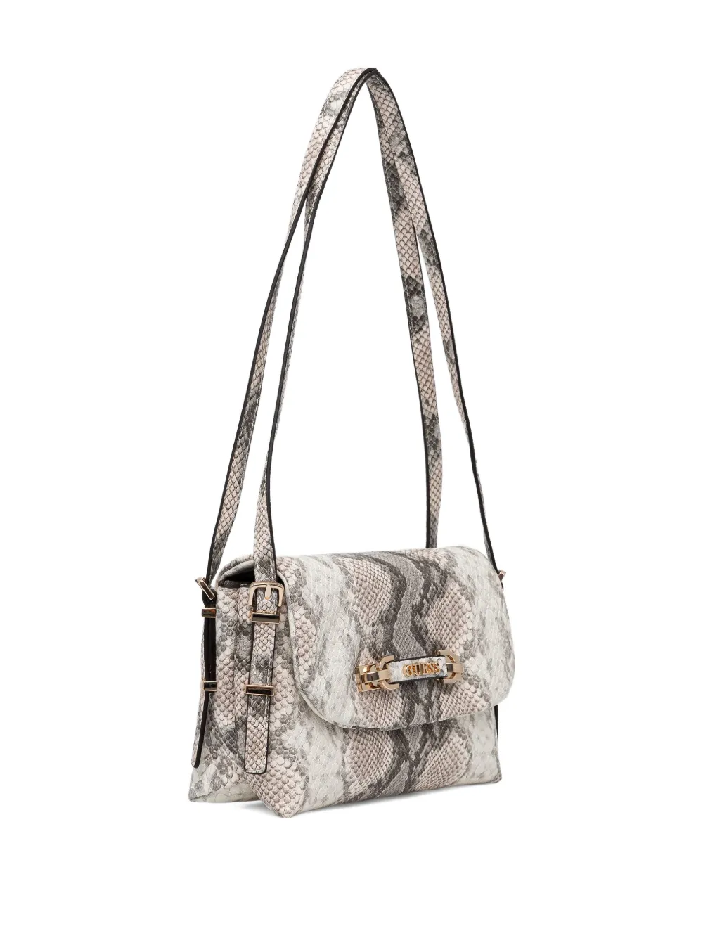 Guess Usa Snakeskin-effect Chain Satchel Bag In Gray
