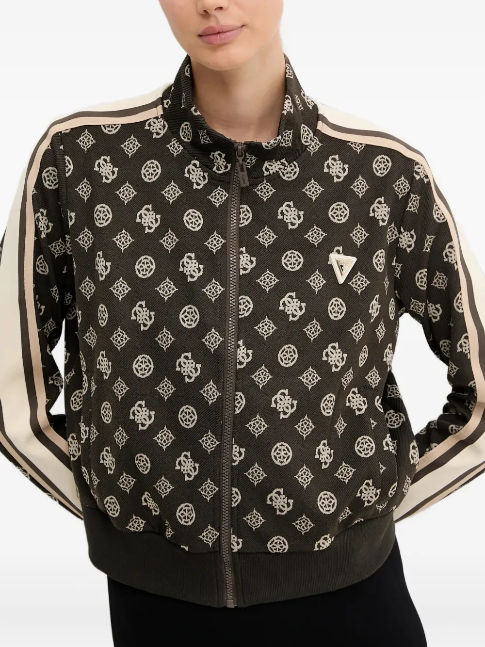Guess Usa All-over Logo Full-zip Sweatshirt In Multi
