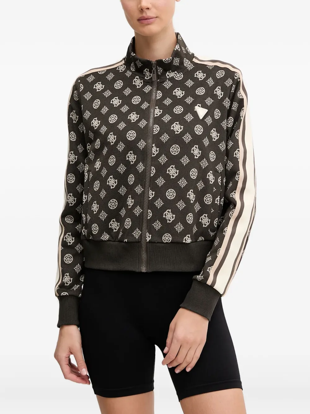 Guess Usa All-over Logo Full-zip Sweatshirt In Multi