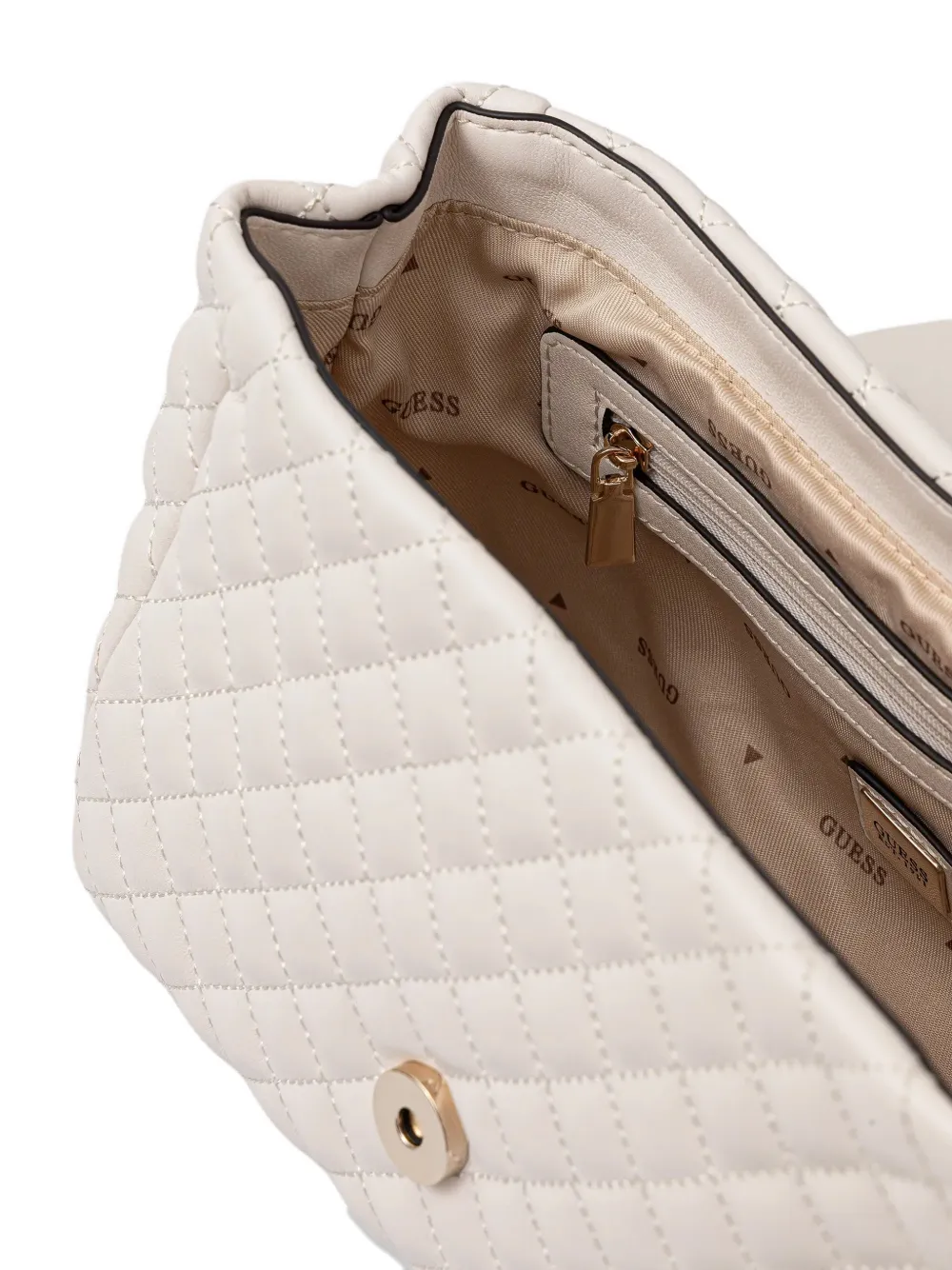 Guess Usa Everlee Quilted Shoulder Bag In White