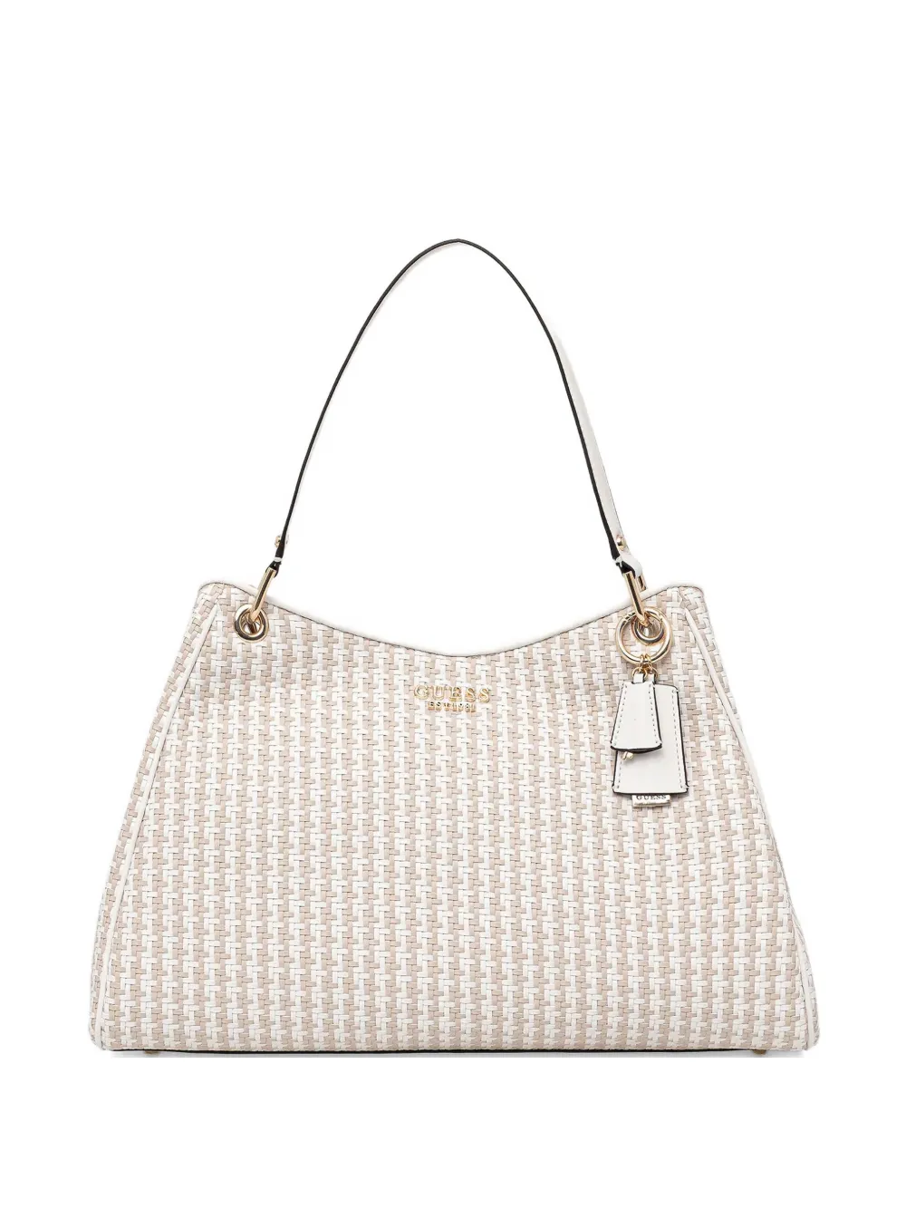 Guess Usa Mirema Woven Charm Tote Bag In Neutral