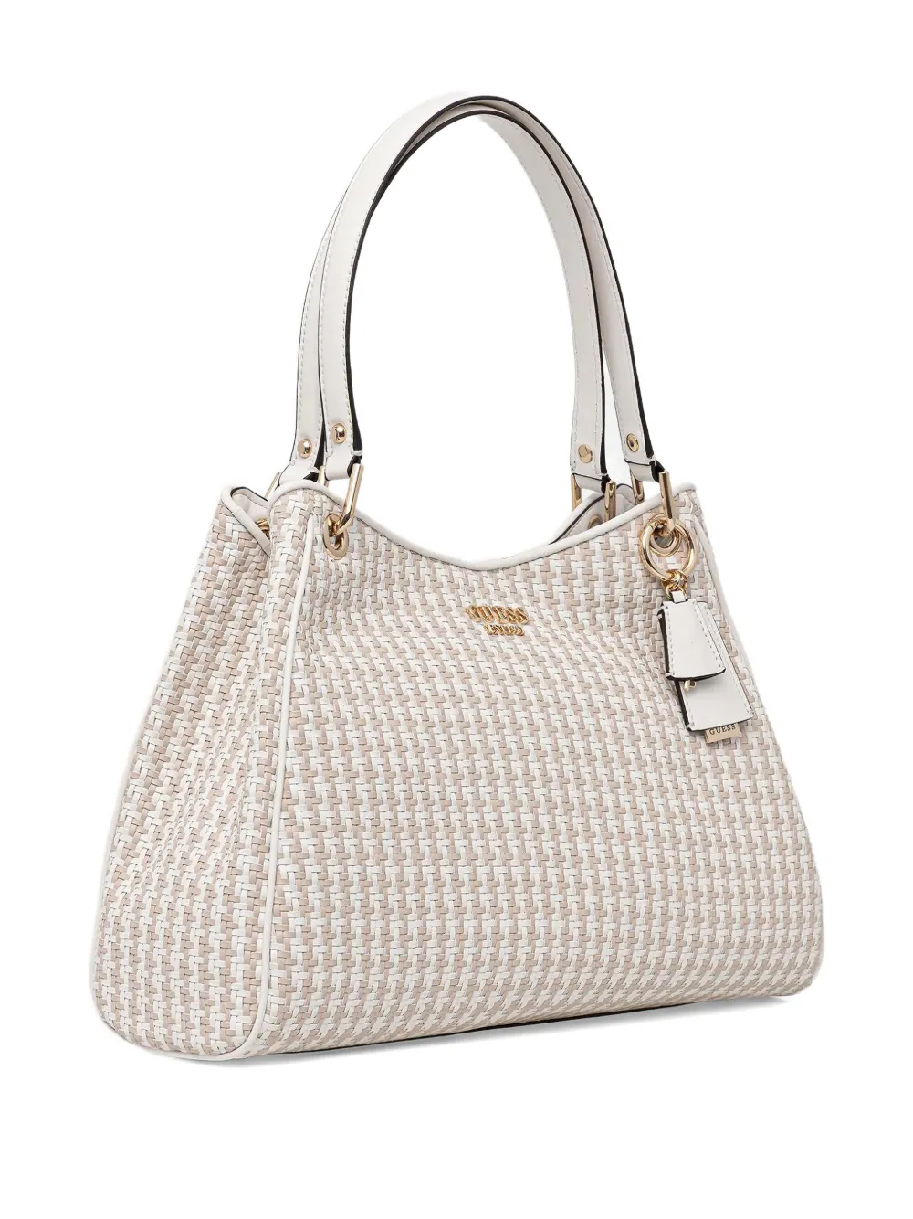 Guess Usa Mirema Woven Charm Tote Bag In Neutral