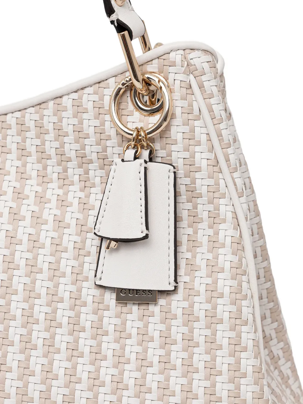 Guess Usa Mirema Woven Charm Tote Bag In Neutral