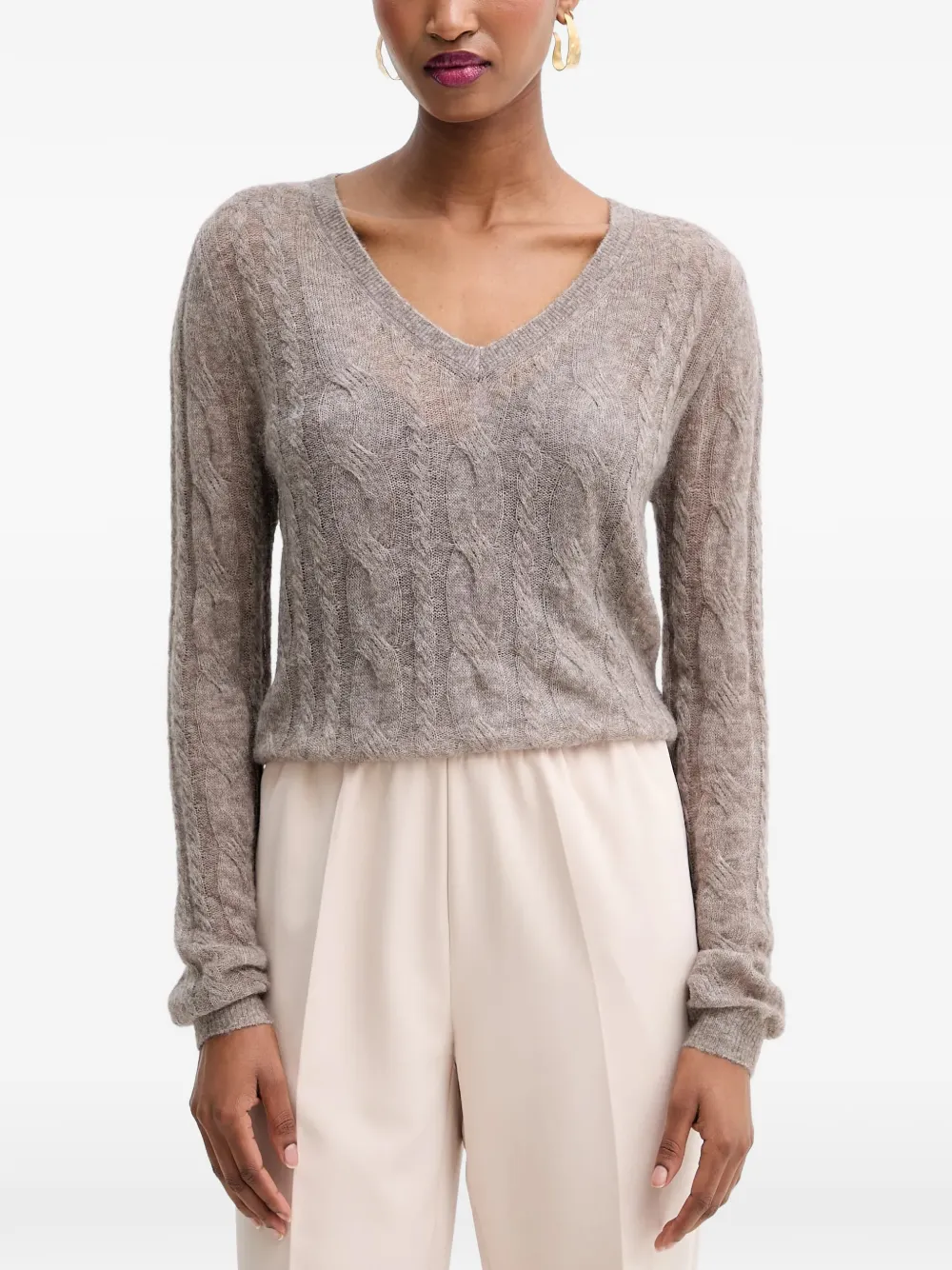 Guess Usa V-neck Cable-knit Sweater In Gray