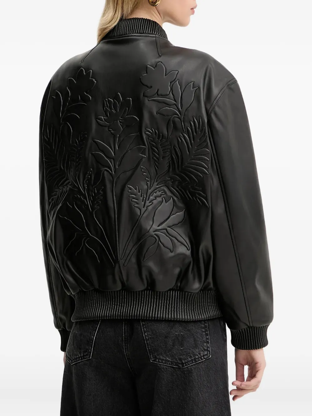 Guess Usa Floral-detail Bomber Jacket In Black