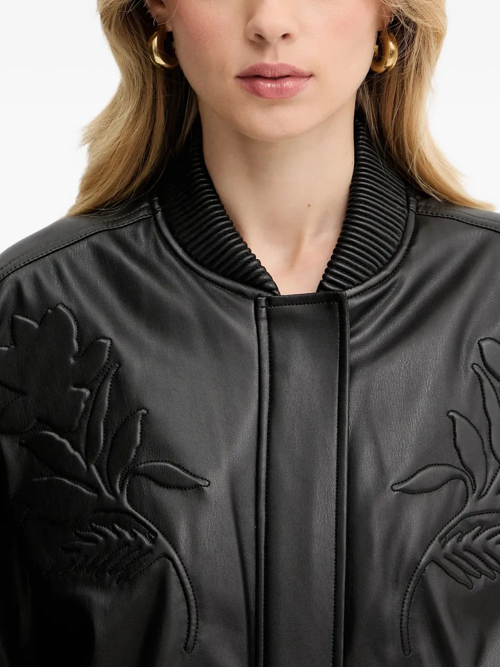 Guess Usa Floral-detail Bomber Jacket In Black