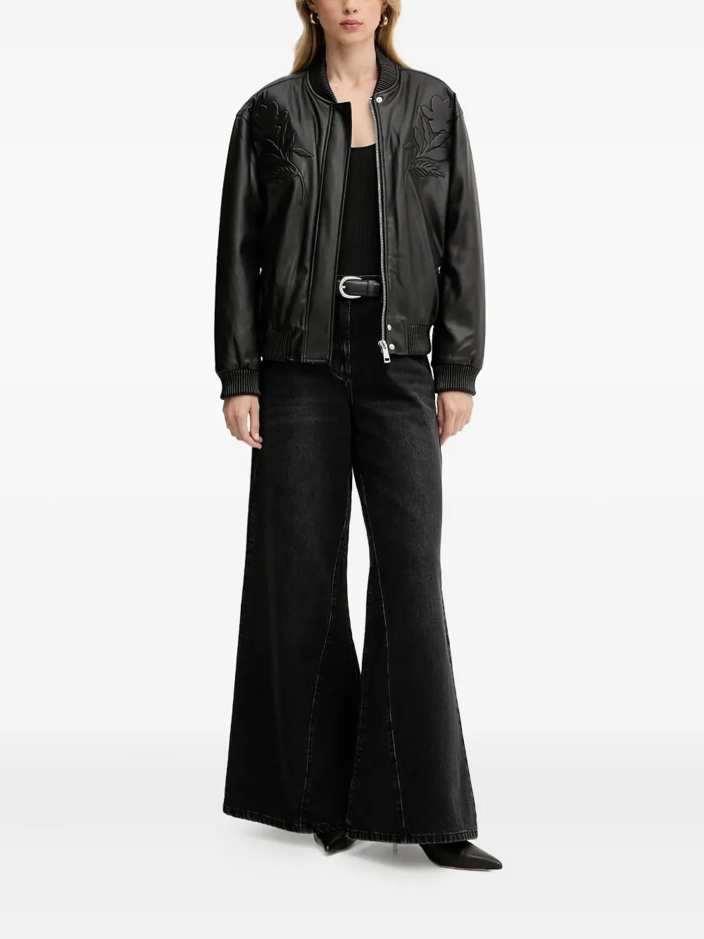 Guess Usa Floral-detail Bomber Jacket In Black