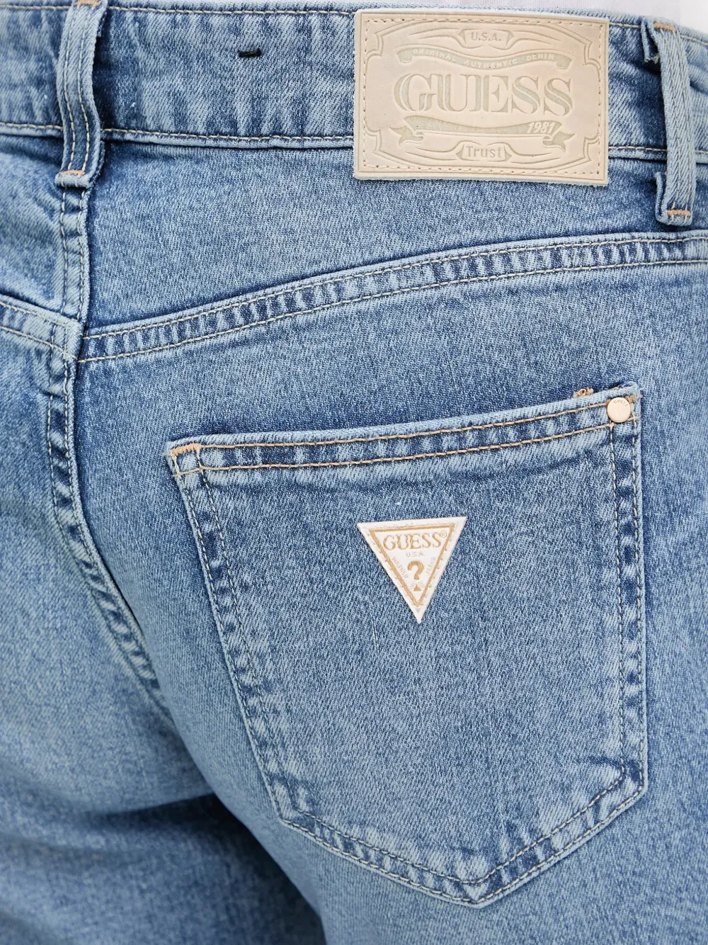 Guess Usa Triangle-logo Straight-leg Jeans In Blue