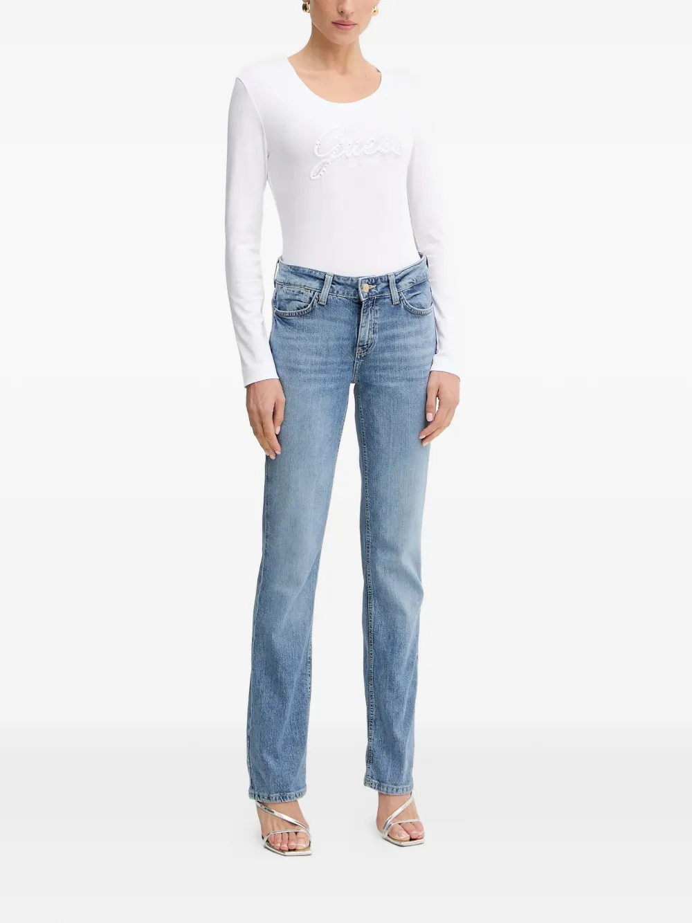 Guess Usa Triangle-logo Straight-leg Jeans In Blue