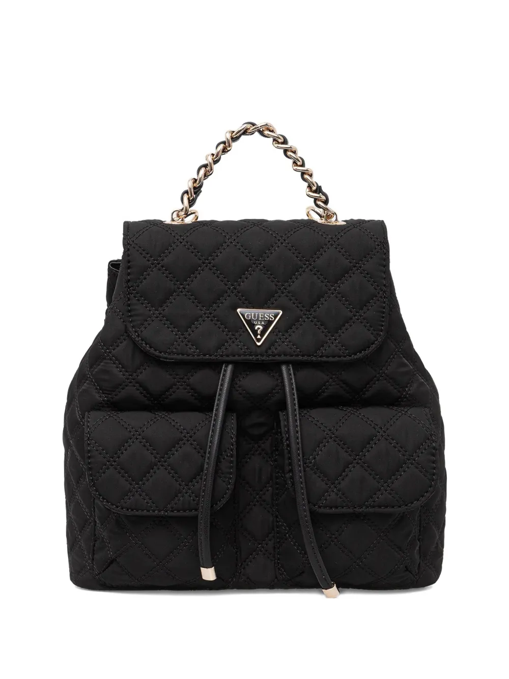 Guess Usa Quilted-effect Chain-handle Backpack In Black
