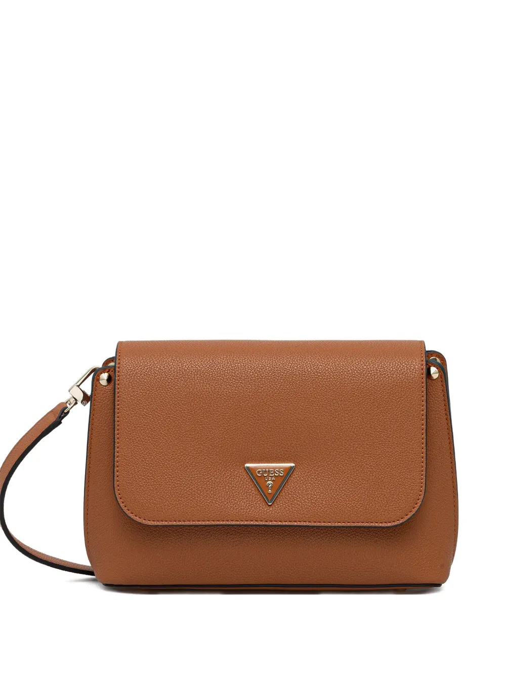 Guess Usa Logo-plaque Crossbody Bag In Brown