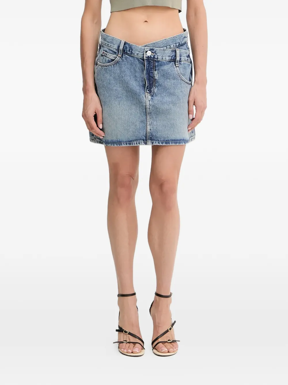  Guess Usa Logo-patch Denim Skirt - Blue 