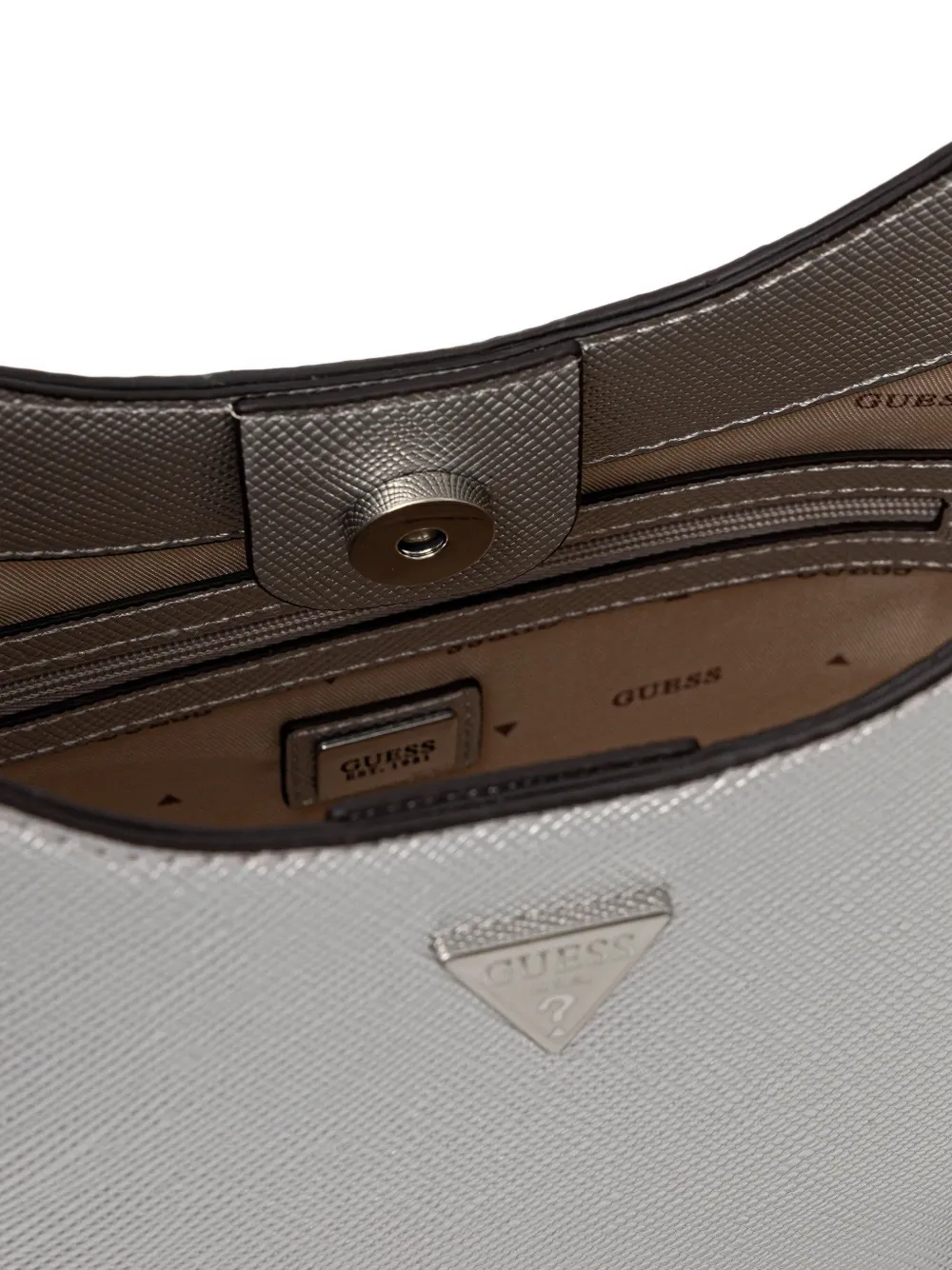 Guess Usa Mini Rosalba Logo-plaque Tote Bag In Silver