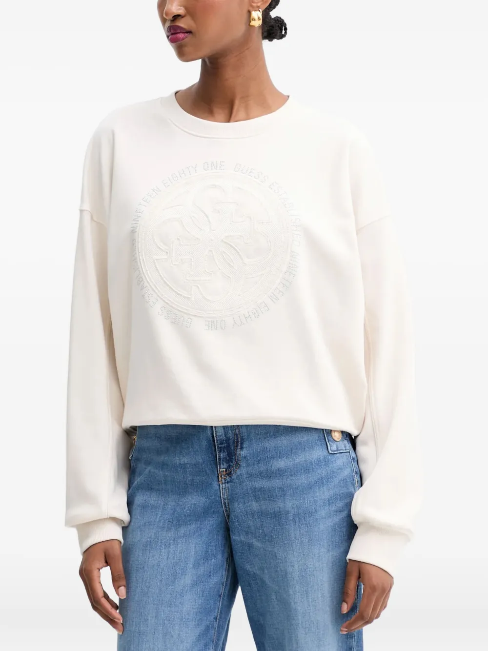 Guess Usa Embossed-graphic Sweatshirt In White
