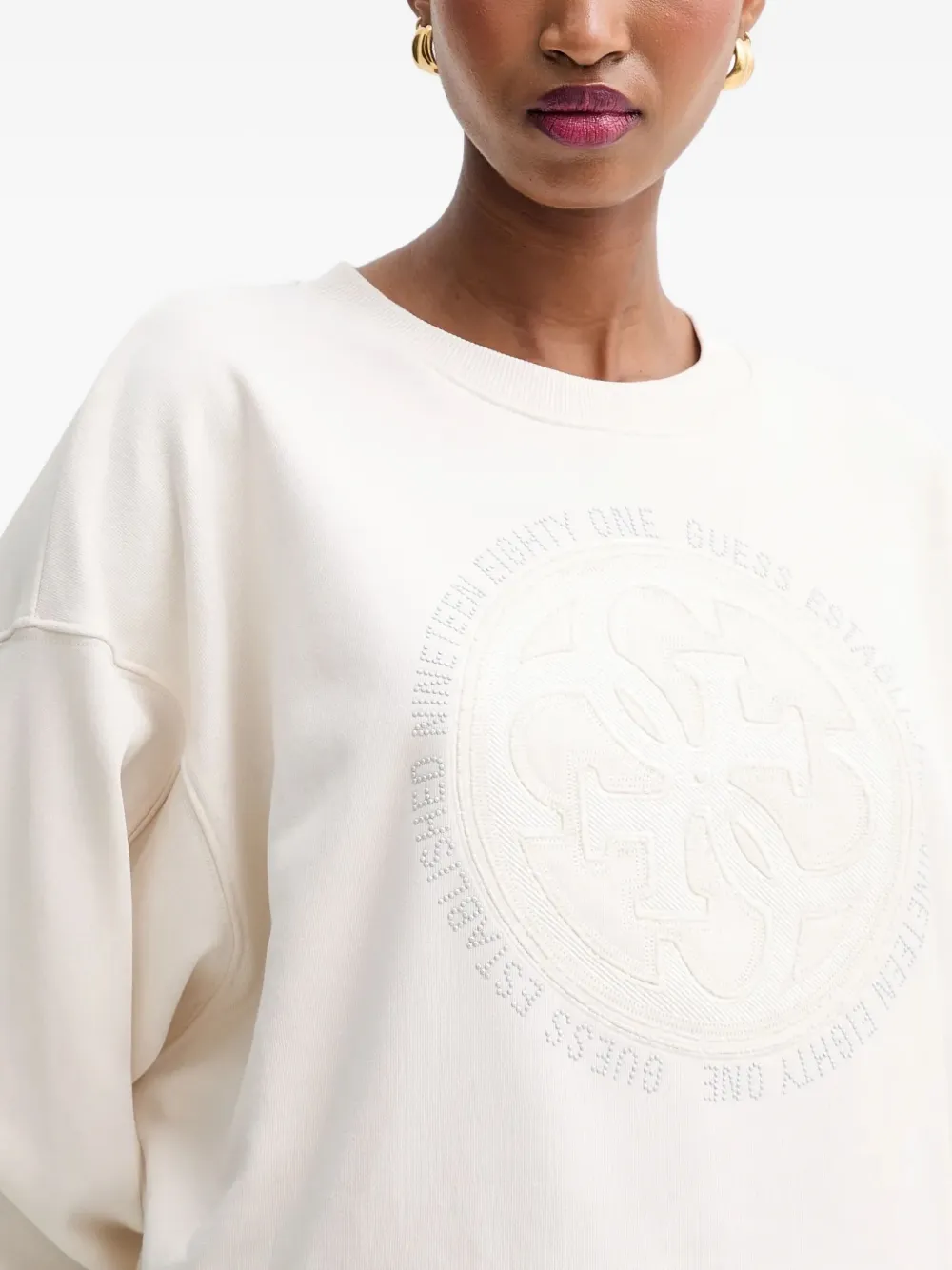 Guess Usa Embossed-graphic Sweatshirt In White