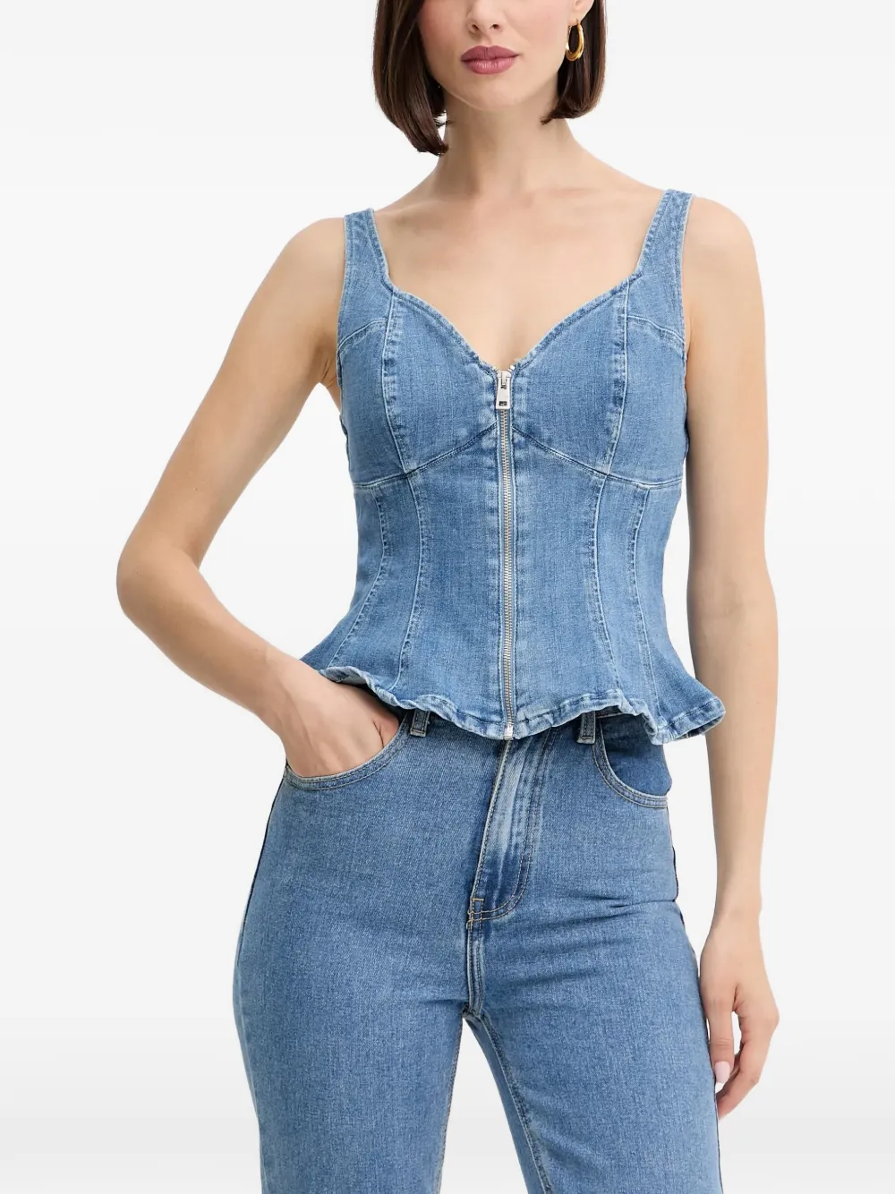 GUESS USA zip-fastening peplum top - Blu